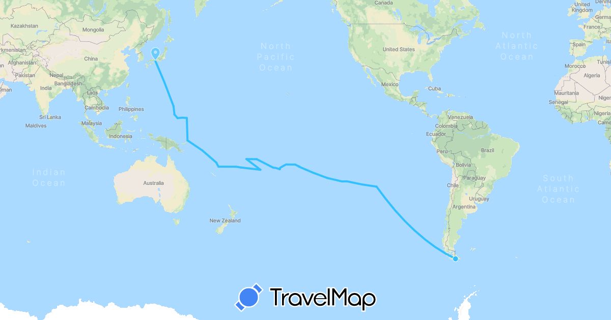 TravelMap itinerary: driving, boat in Argentina, Cook Islands, Chile, Fiji, Micronesia, France, Japan, Niue, Papua New Guinea, Pitcairn Islands, Solomon Islands, United States, Vanuatu, Wallis and Futuna, Samoa (Asia, Europe, North America, Oceania, South America)